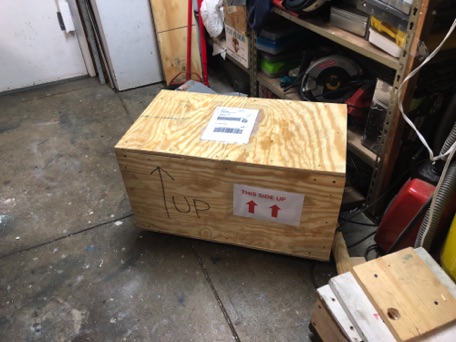 Transmission packed in wooden crate on its way to the rebuilder in Ohio